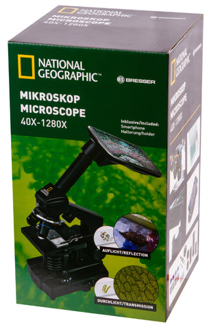 Microscópio Bresser National Geographic 40x-1280x com suporte para smartphone