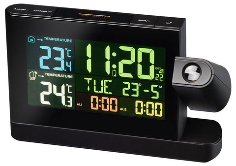 Reloj de proyección Bresser con pantalla en color, negro