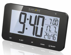 Explore Scientific RC Digital Alarm Clock, black