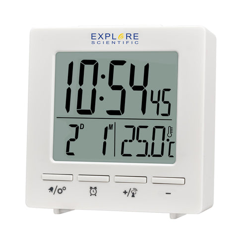 Explore Scientific RC Digital Clock with Indoor Temperature, white