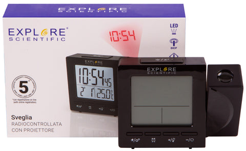 Explore Scientific RC Digital Projection Clock with Indoor Temperature, black
