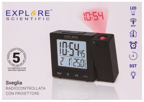 Explore Scientific RC Digital Projection Clock with Indoor Temperature, black