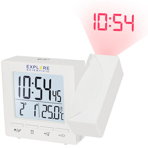 Explore Scientific RC Relógio de projeção digital com temperatura interior, branco