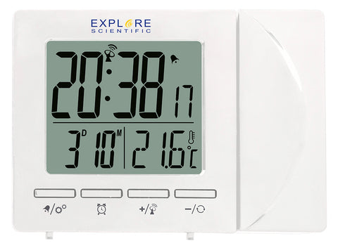 Explore Scientific RC Relógio de projeção digital com temperatura interior, branco