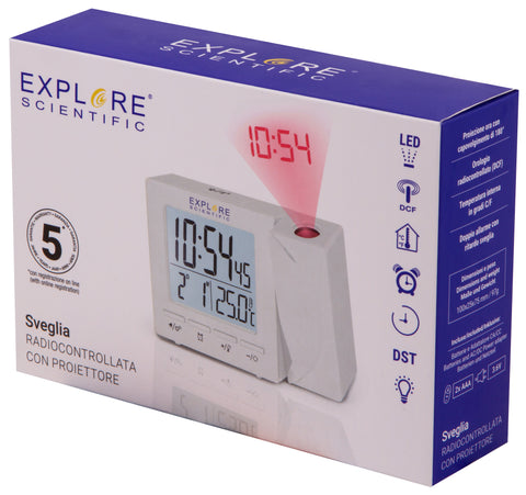 Explore Scientific RC Reloj de proyección digital con temperatura interior, blanco