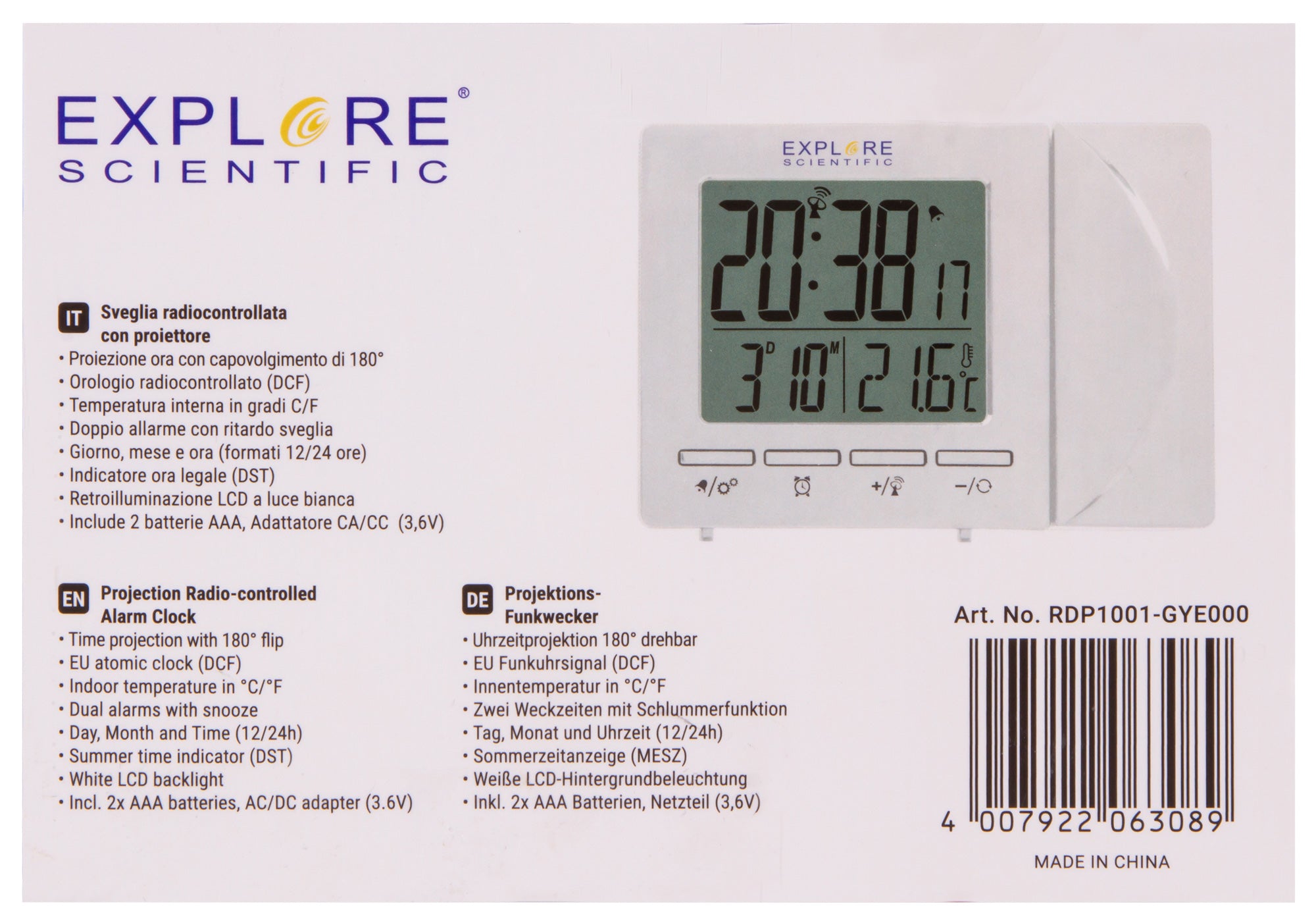 Explore Scientific RC Digital Projection Clock with Indoor Temperature ...