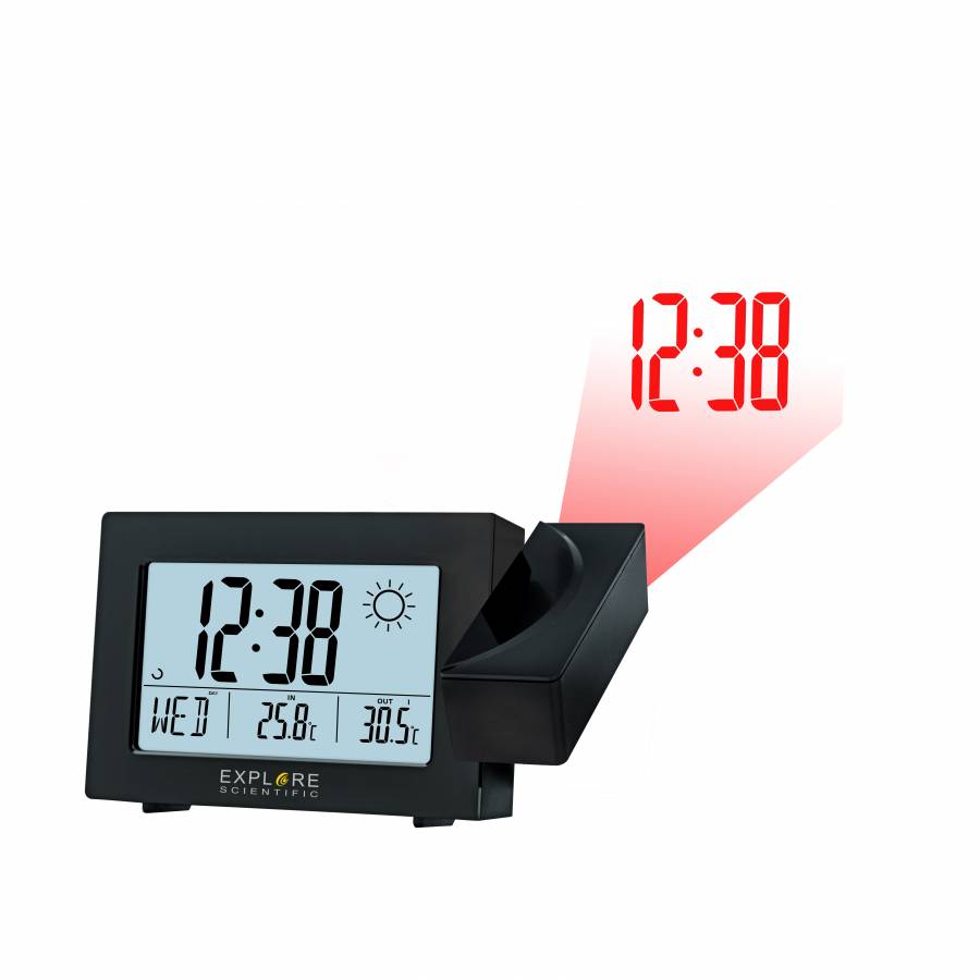Explore Scientific Projection RC Alarm Clock w/Weather Forecast, black